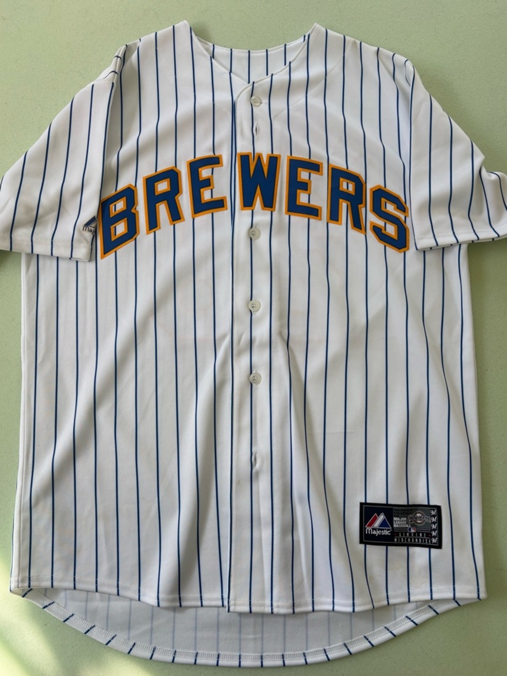 Prince Fielder Majestic MLB Milwaukee Brewers Pinstriped Jersey, Large